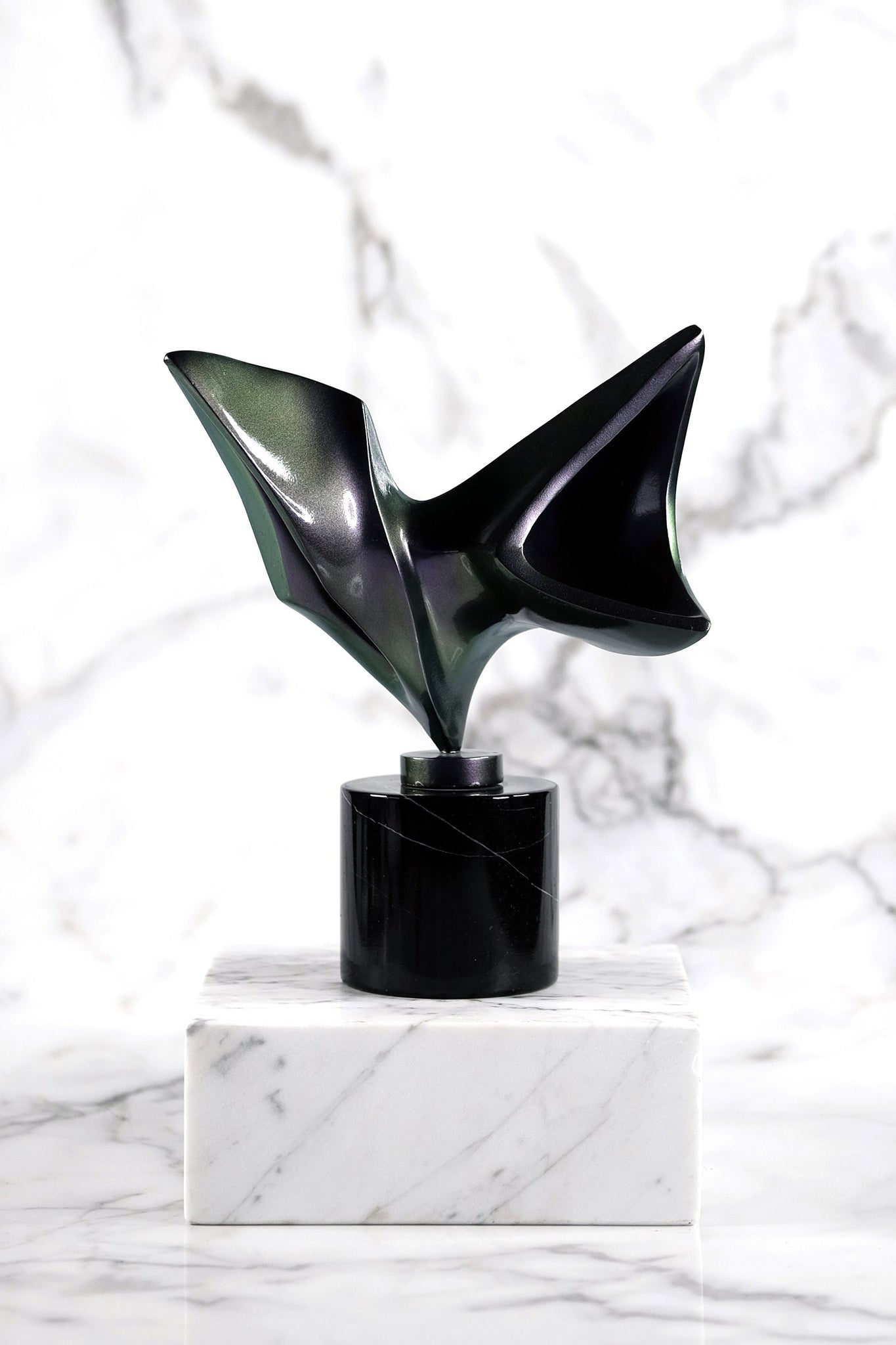 Rainbow Hollographic Lacquered Aluminum Sculpture on Marble Base
