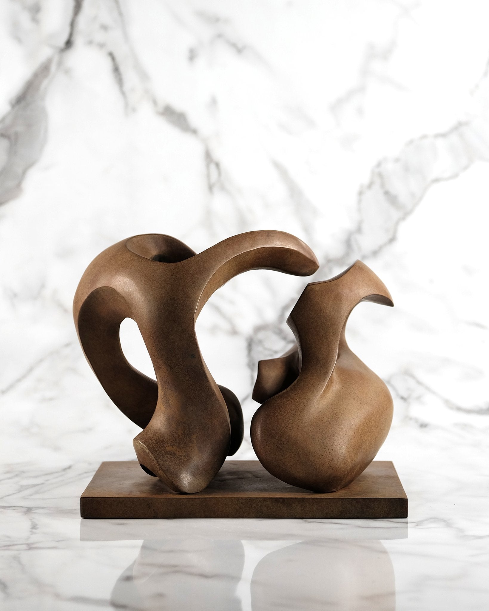 Patinaed 'Leather-Style' Brown Finish Abstract Bronze Sculpture