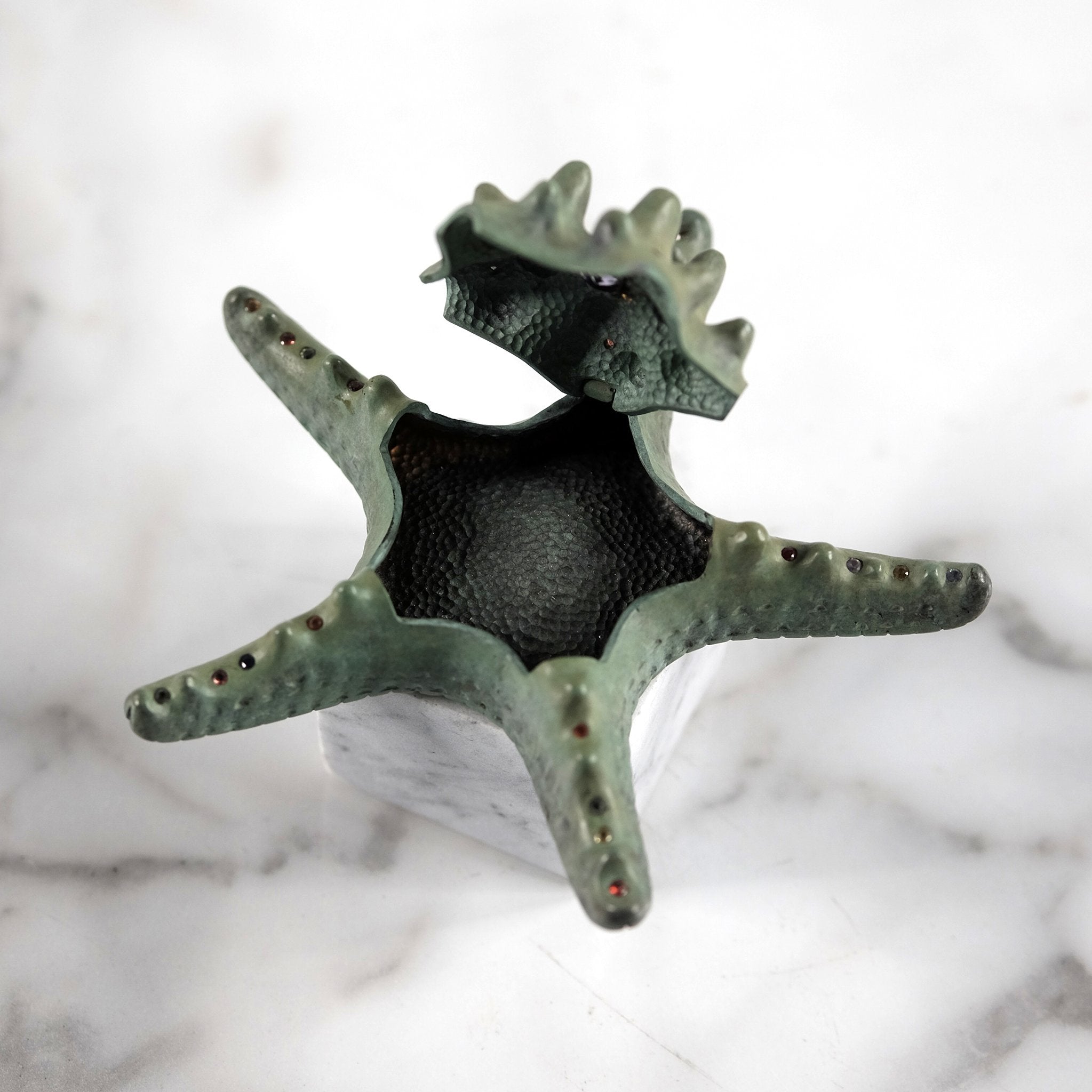 Green Patinaed Bronze Starfish Box, with Mixed Sapphires & Citrine