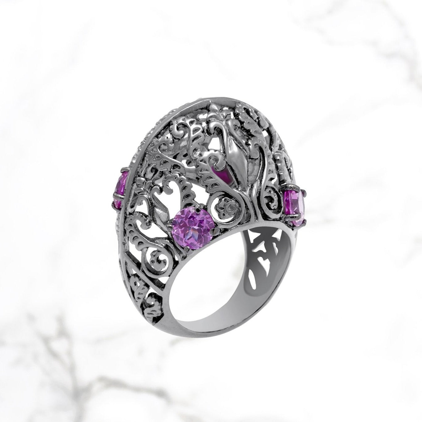 Handcrafted M2 dome ring with lab-grown pink sapphire