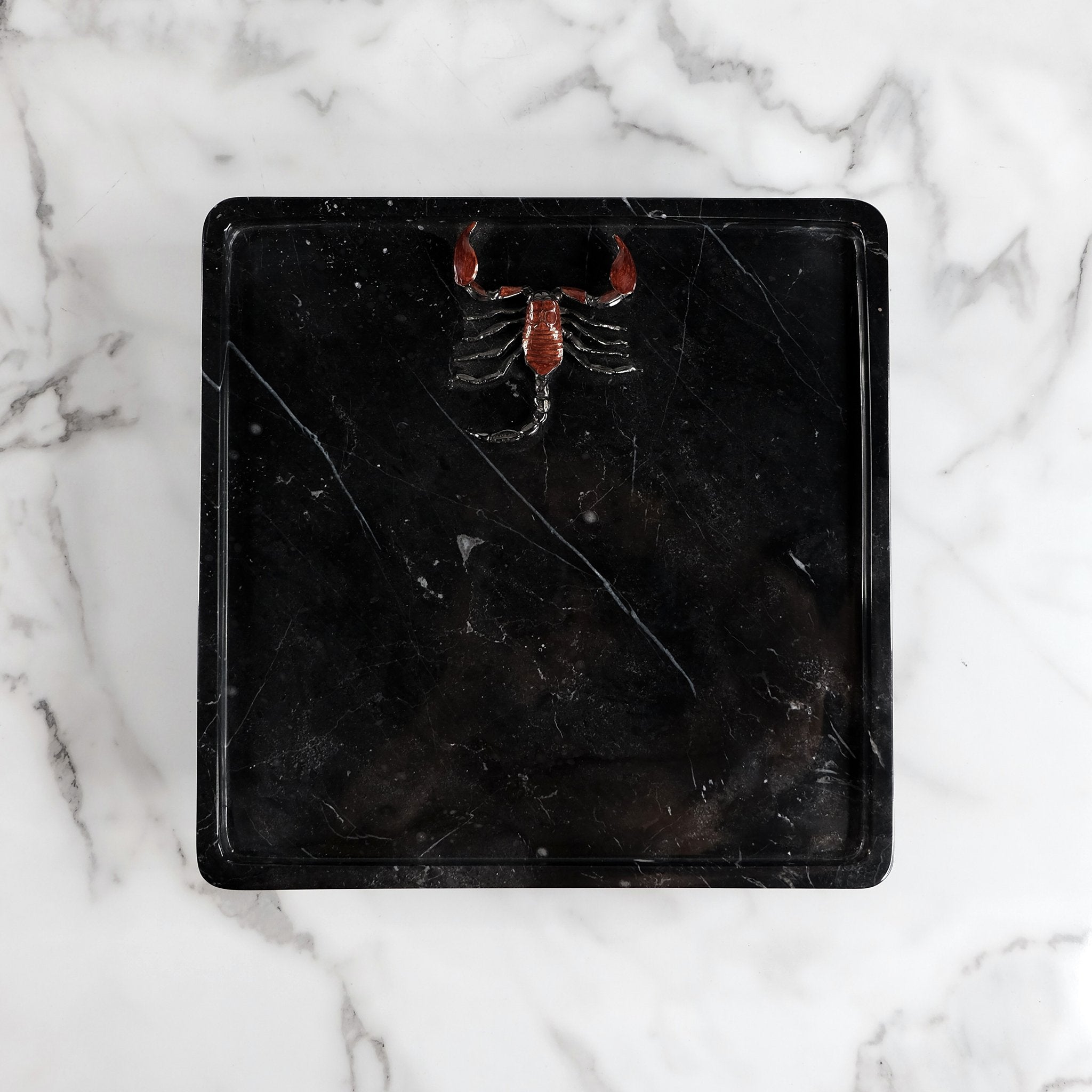 Black Marble Catch-All Tray with Enameled Scorpion