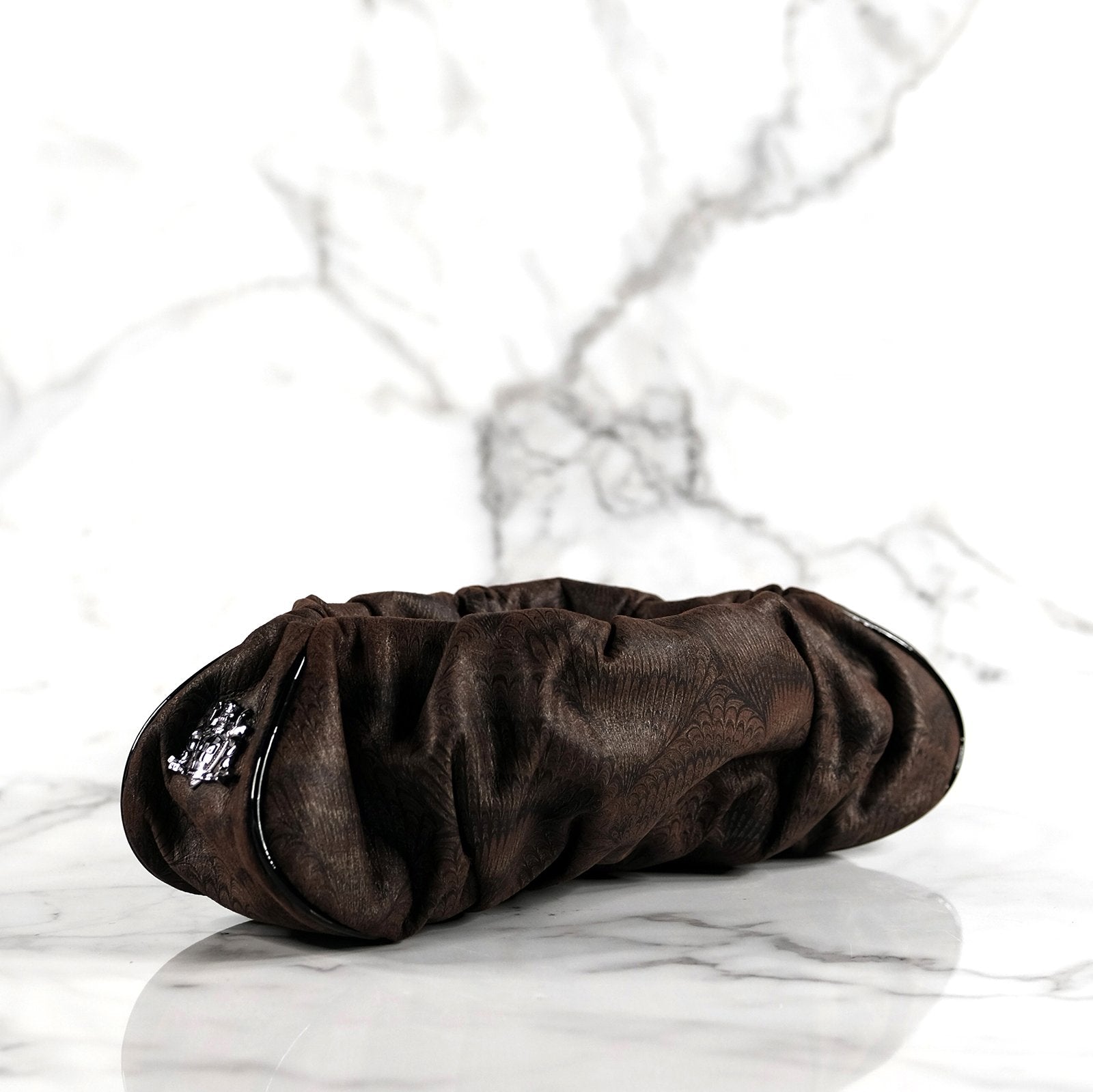 Priscilla marbleized chocolate brown leather handbag