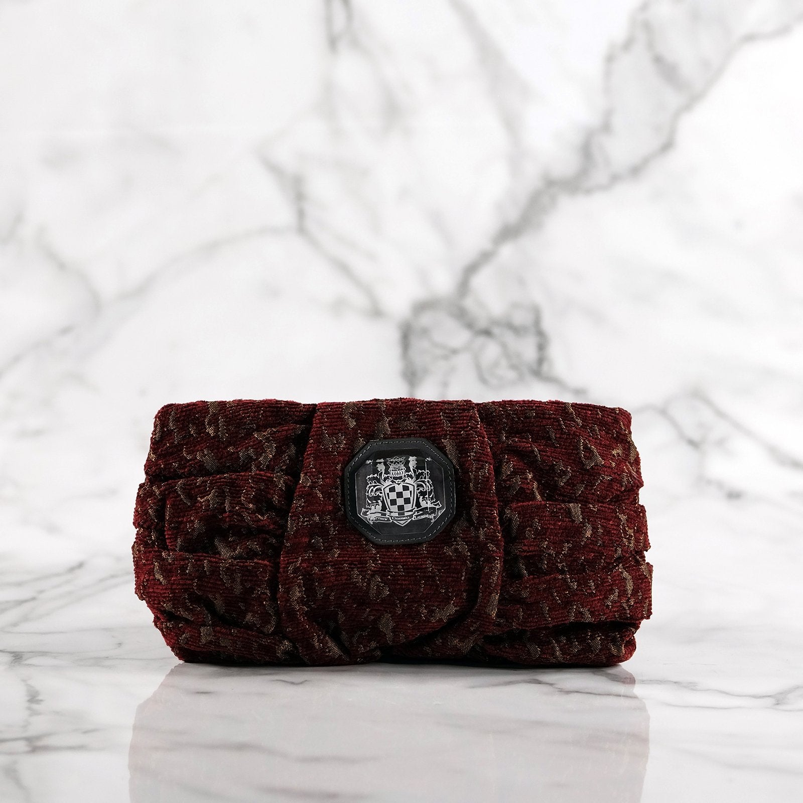 Giselle deep red and bronze croco patterned suede clutch