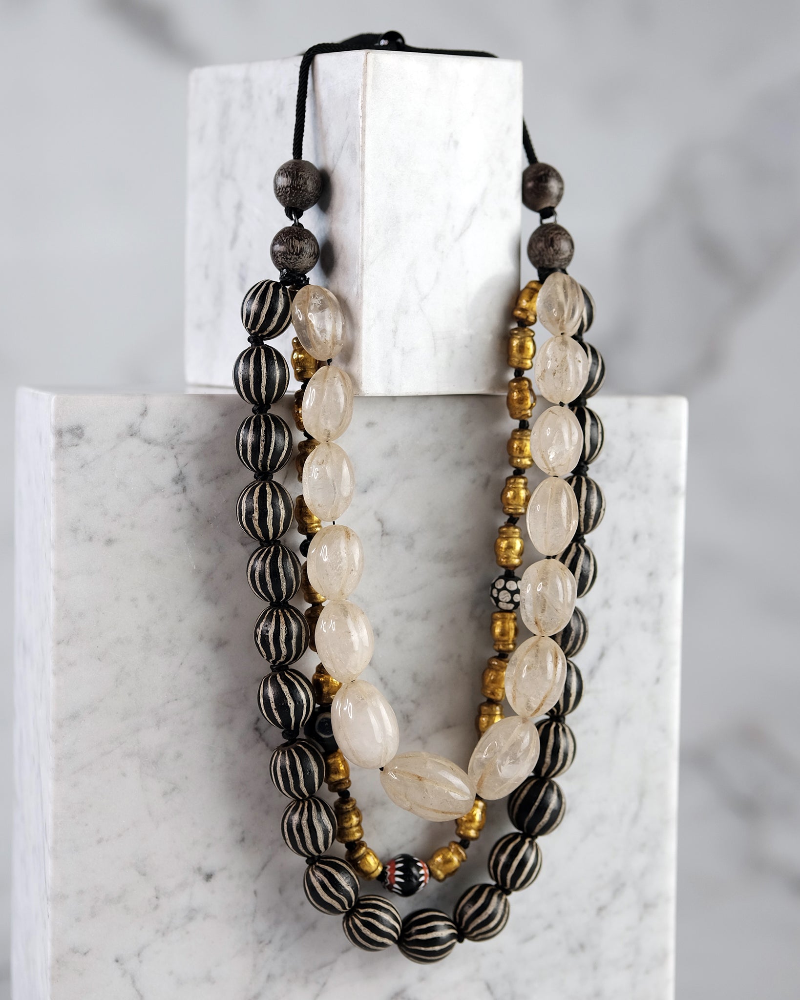 Vintage Trade Bead and Carved Quartz Bead Necklace
